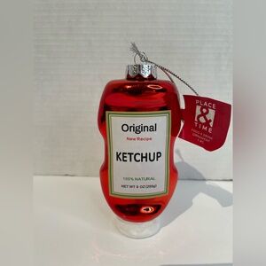 Place & Time Red Ketchup Bottle Ornament Holiday Christmas Tree Ornament NWT